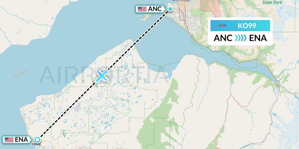 KO99 Komiaviatrans Flight Map: Anchorage to Kenai