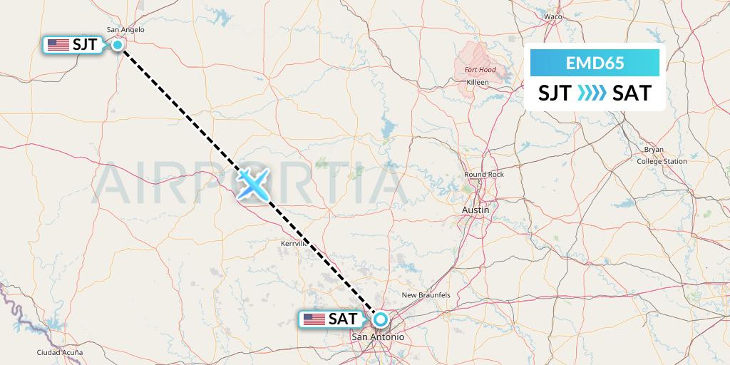 EMD65 Eaglemed Flight Map: San Angelo to San Antonio