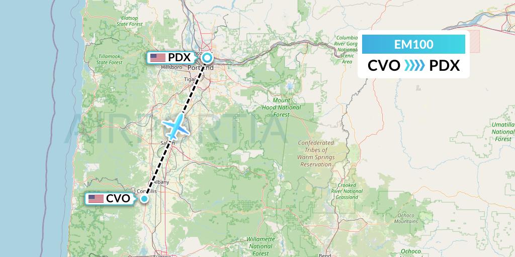 EM100 Empire Airlines Flight Map: Corvallis to Portland