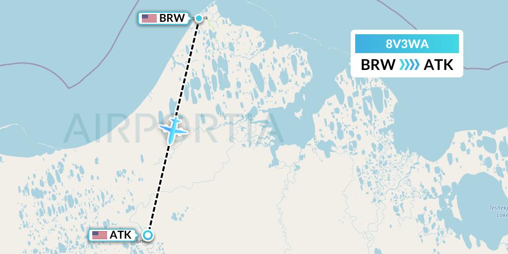 8V3WA Wright Air Service Flight Map: Barrow to Atqasuk