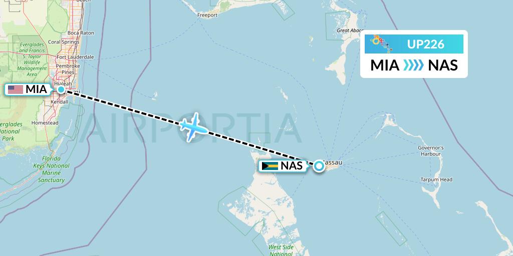 UP226 Bahamasair Flight Map: Miami to Nassau