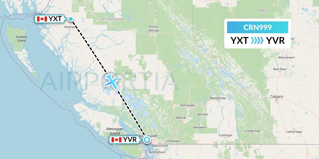 CRN999 Aerocaribbean Flight Map: Terrace to Vancouver