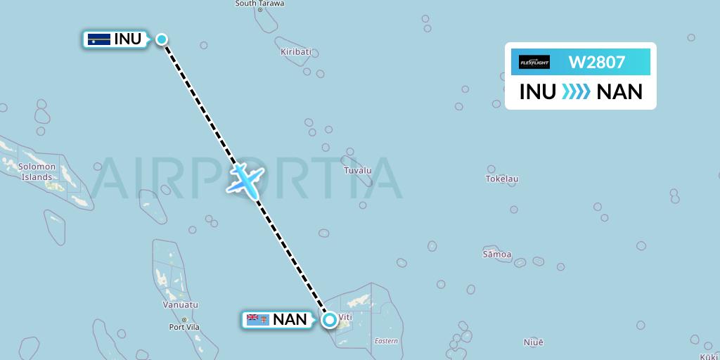 W2807 Flex Flight Flight Map: Yaren District to Nadi