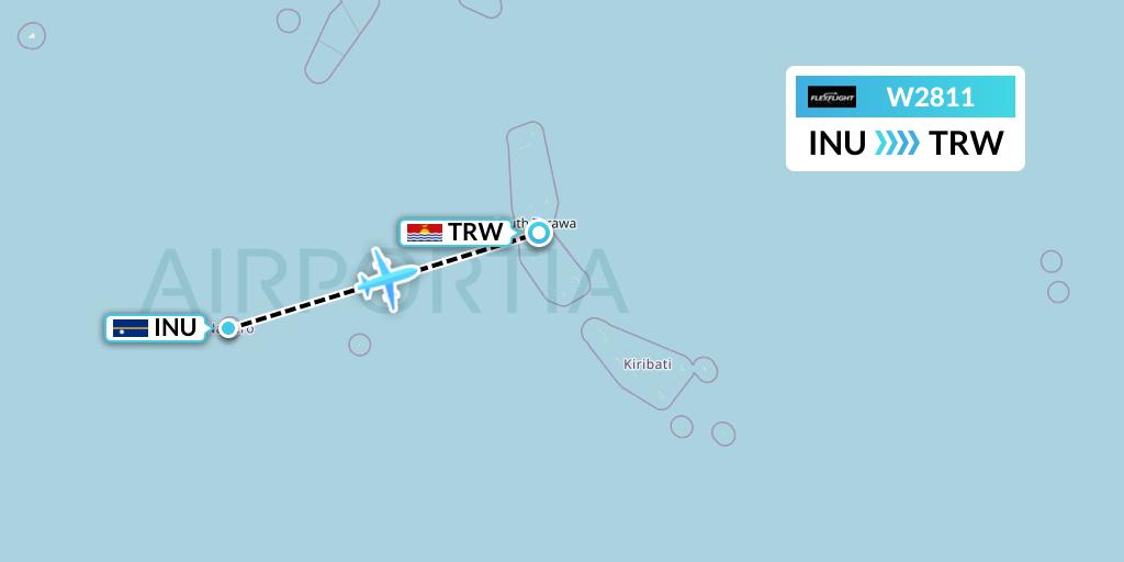W2811 Flex Flight Flight Map: Yaren District to Tarawa