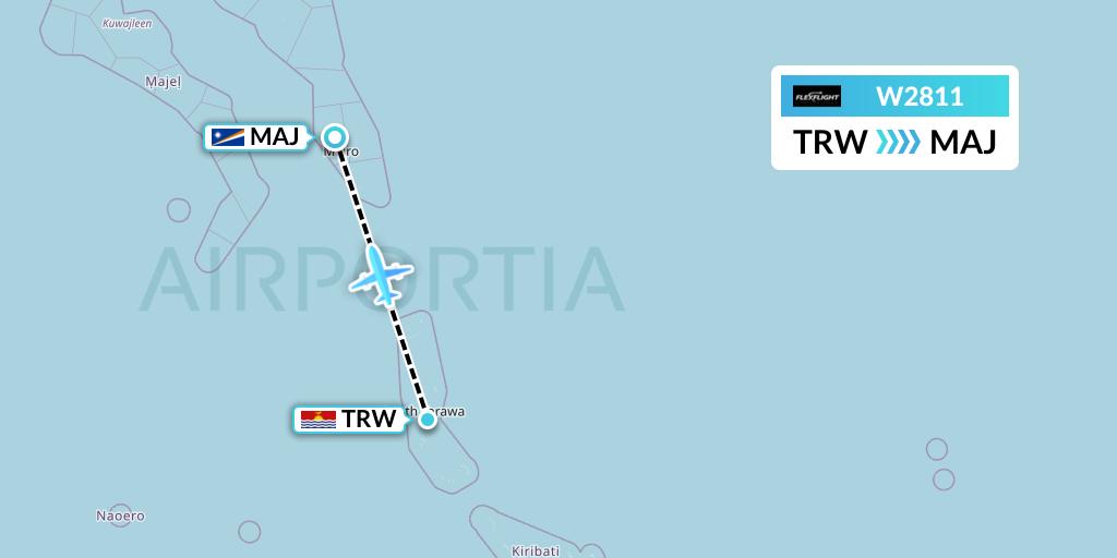 W2811 Flex Flight Flight Map: Tarawa to Majuro