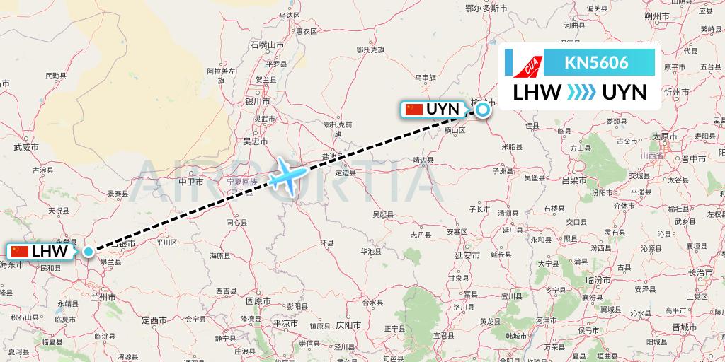 KN5606 China United Airlines Flight Map: Lanzhou to Yulin