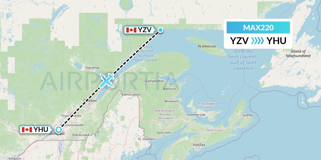 MAX220 Max Aviation Flight Map: Sept-Iles to Montreal