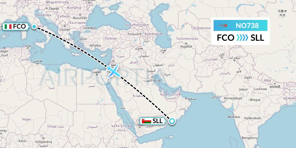 NO738 Neos Flight Map: Rome to Salalah