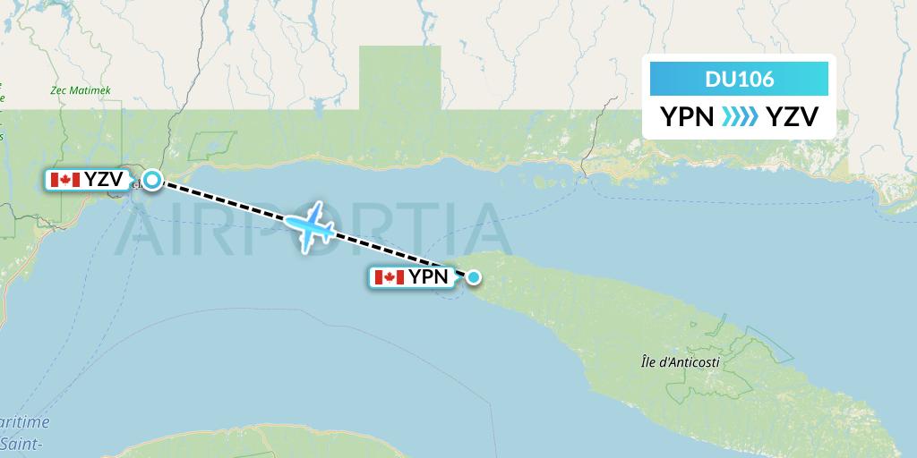 DU106 Sky Jet M.g. Inc Flight Map: Port-Menier to Sept-Iles