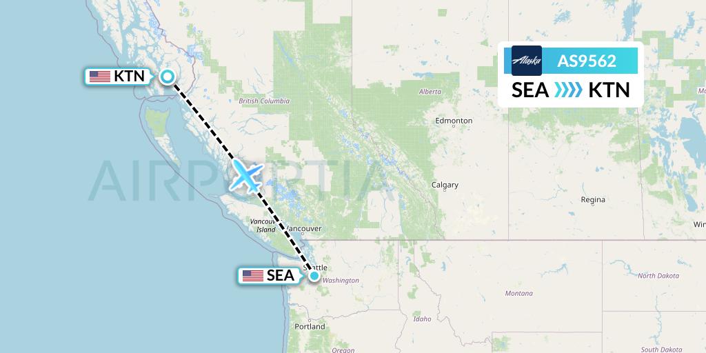 AS9562 Alaska Airlines Flight Map: Seattle to Ketchikan