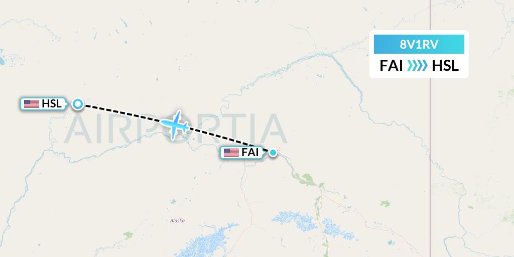 8V1RV Wright Air Service Flight Map: Fairbanks to Huslia