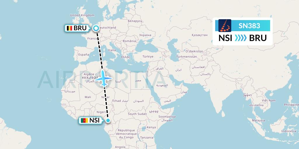 SN383 Brussels Airlines Flight Map: Yaounde to Brussels