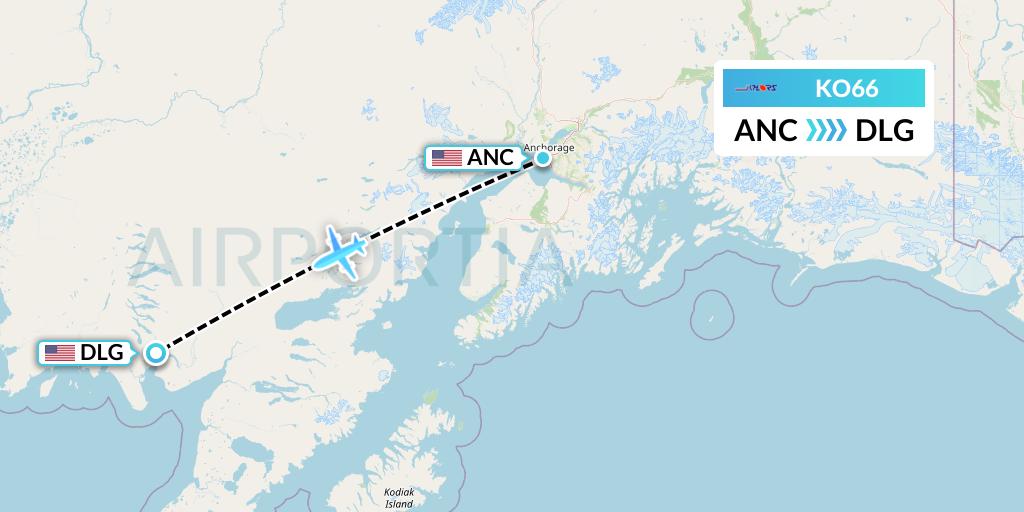 KO66 Komiaviatrans Flight Map: Anchorage to Dillingham