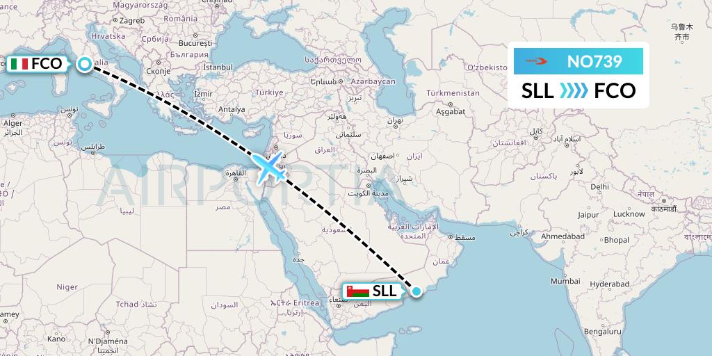 NO739 Neos Flight Map: Salalah to Rome