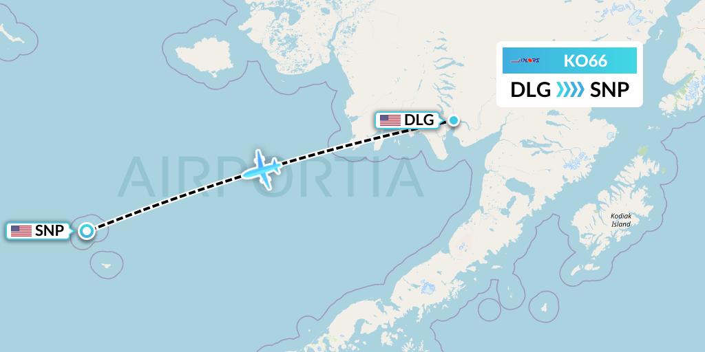 KO66 Komiaviatrans Flight Map: Dillingham to St. Paul Island