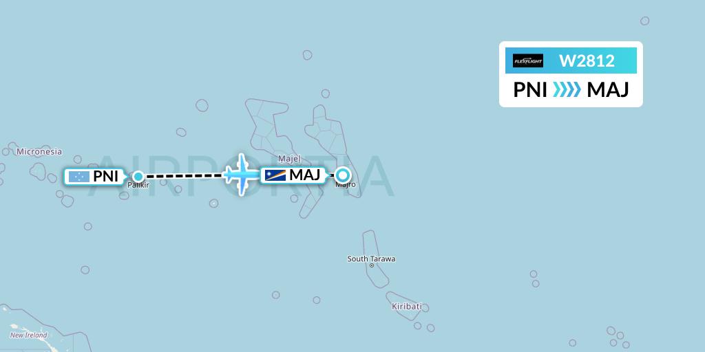 W2812 Flex Flight Flight Map: Pohnpei to Majuro
