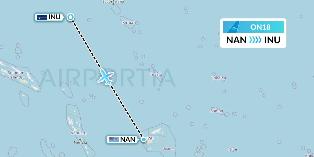 ON18 Nauru Airlines Flight Map: Nadi to Yaren District