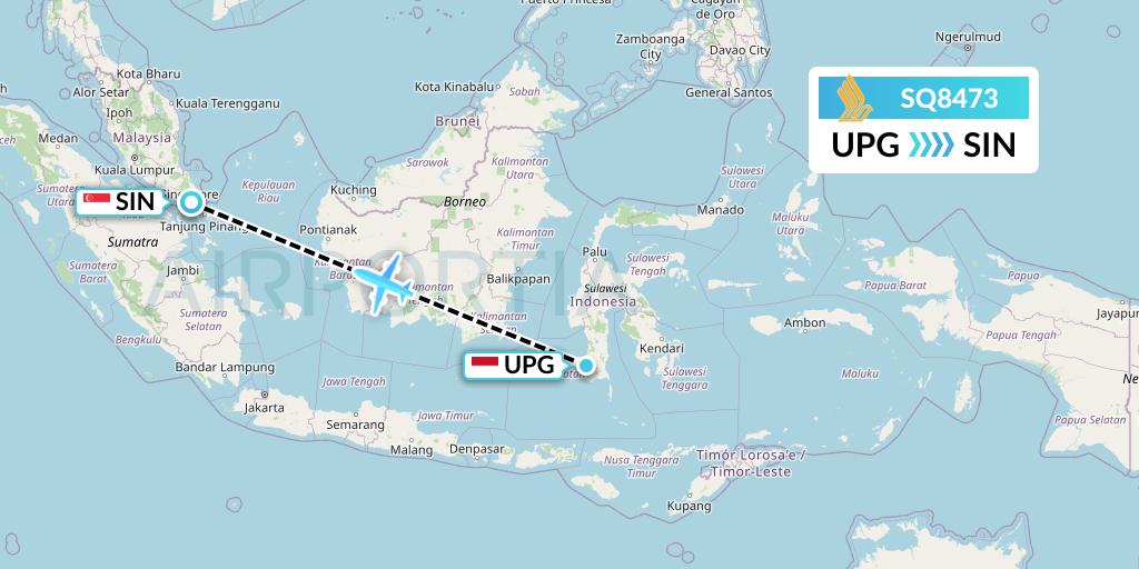 SQ8473 Singapore Airlines Flight Map: Makassar to Singapore