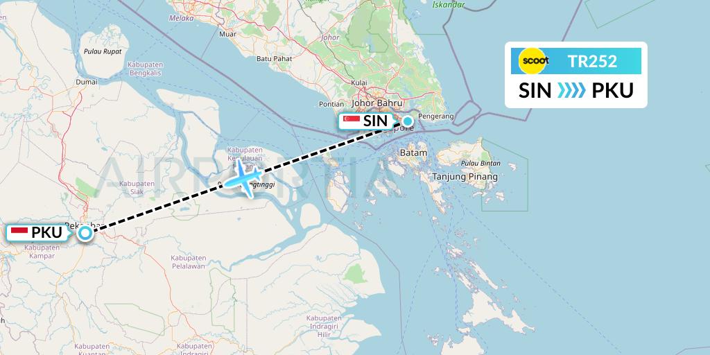 TR252 Tigerair Flight Map: Singapore to Pekanbaru