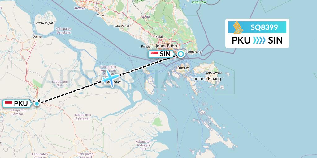 SQ8399 Singapore Airlines Flight Map: Pekanbaru to Singapore