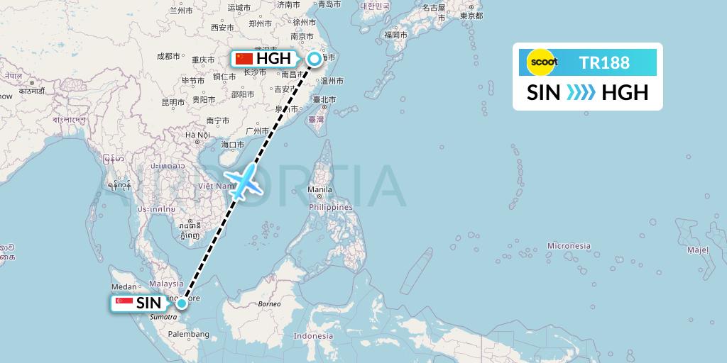 TR188 Tigerair Flight Map: Singapore to Hangzhou