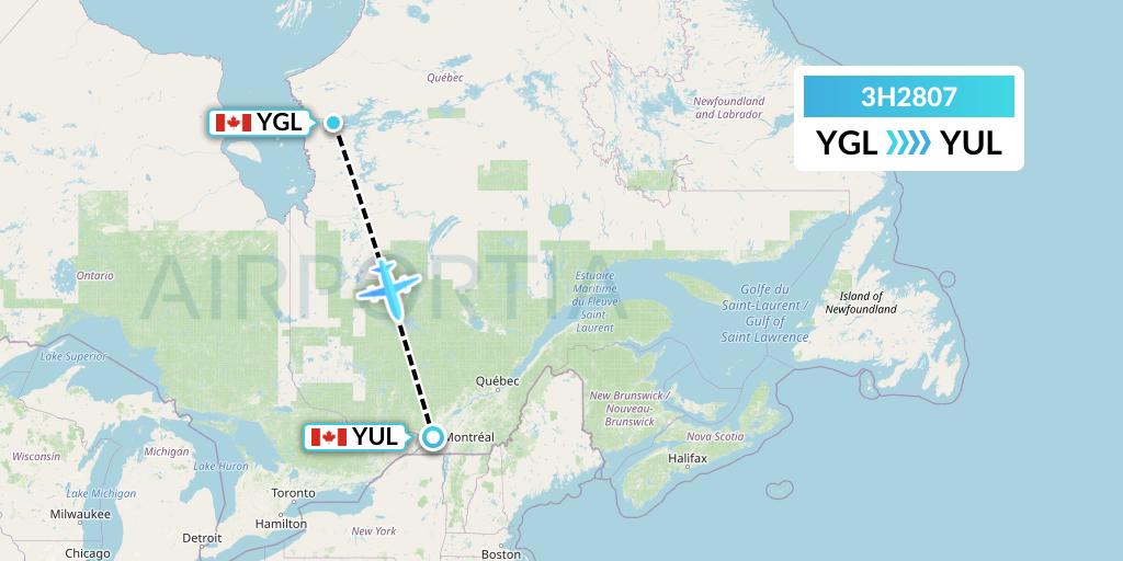 3H2807 Air Inuit Flight Map: La Grande Riviere to Montreal