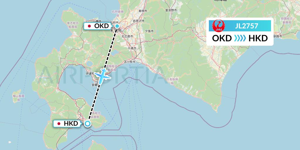 JL2757 Japan Airlines Flight Map: Sapporo to Hakodate