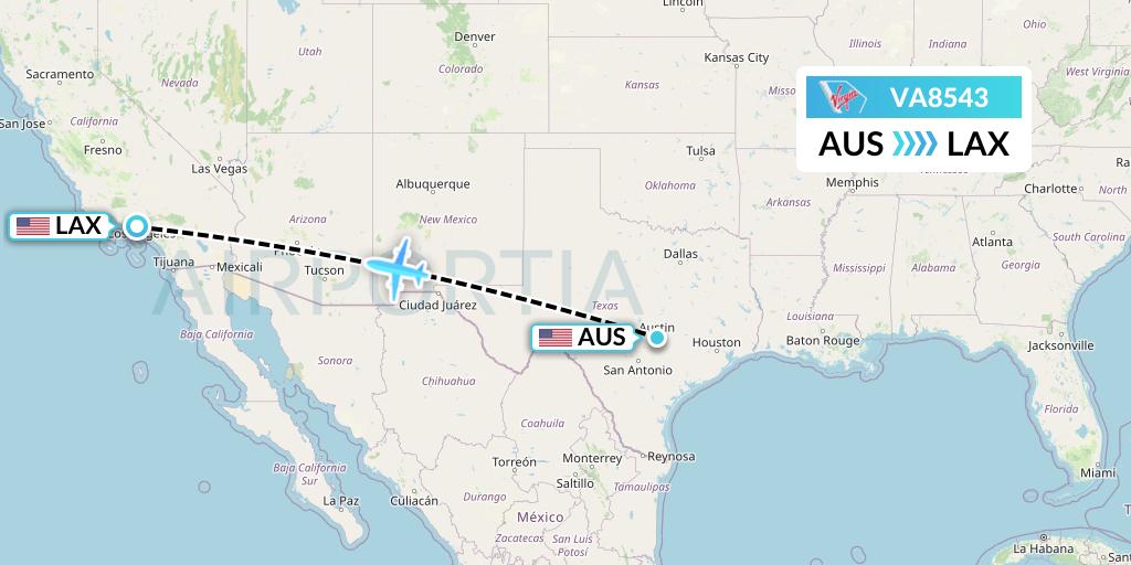 VA8543 Virgin Australia Flight Map: Austin to Los Angeles