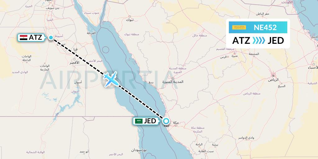 NE452 Nesma Airlines Flight Map: Assiut to Jeddah
