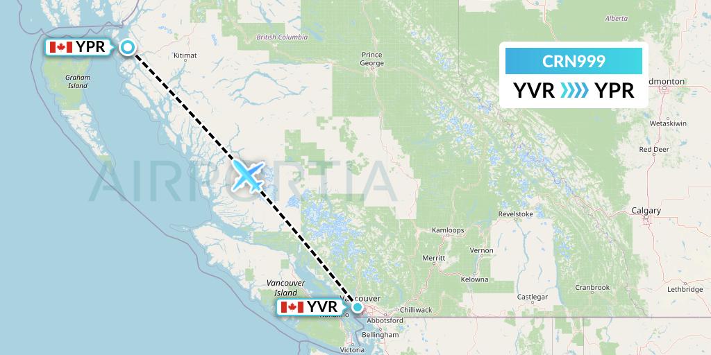 CRN999 Aerocaribbean Flight Map: Vancouver to Prince Rupert
