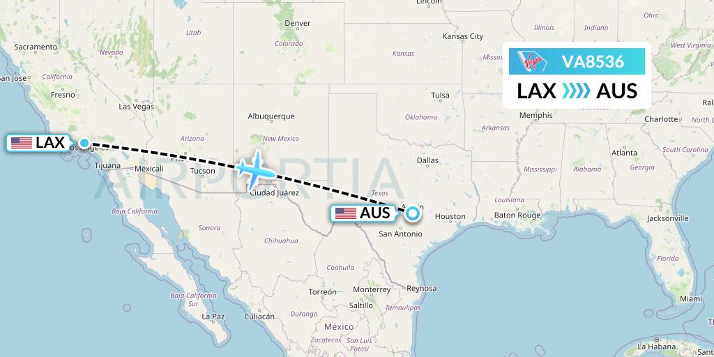 VA8536 Virgin Australia Flight Map: Los Angeles to Austin