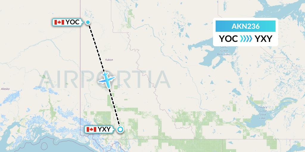 AKN236 Alkan Air Flight Map: Old Crow to Whitehorse