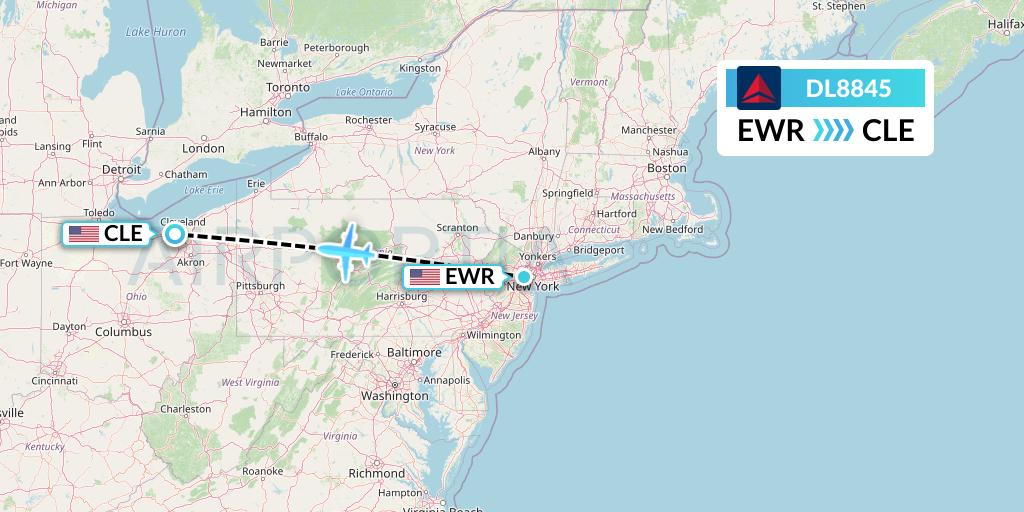 DL8845 Delta Air Lines Flight Map: New York to Cleveland