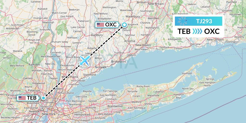 TJ293 Tradewind Aviation Flight Map: Teterboro to Oxford