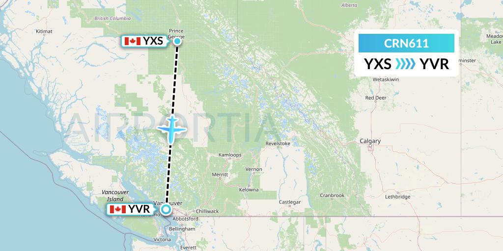 CRN611 Aerocaribbean Flight Map: Prince George to Vancouver