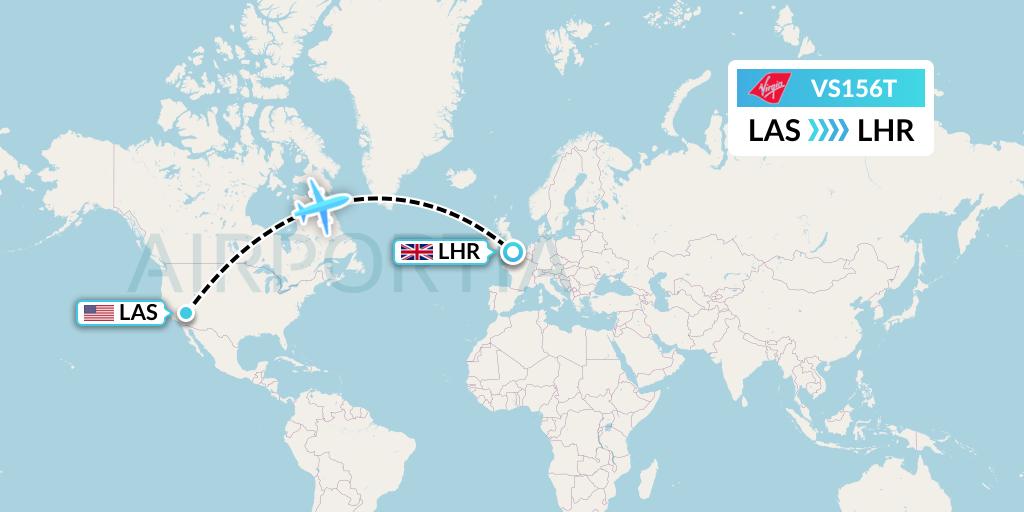 VS156T Virgin Atlantic Airways Flight Map: Las Vegas to London