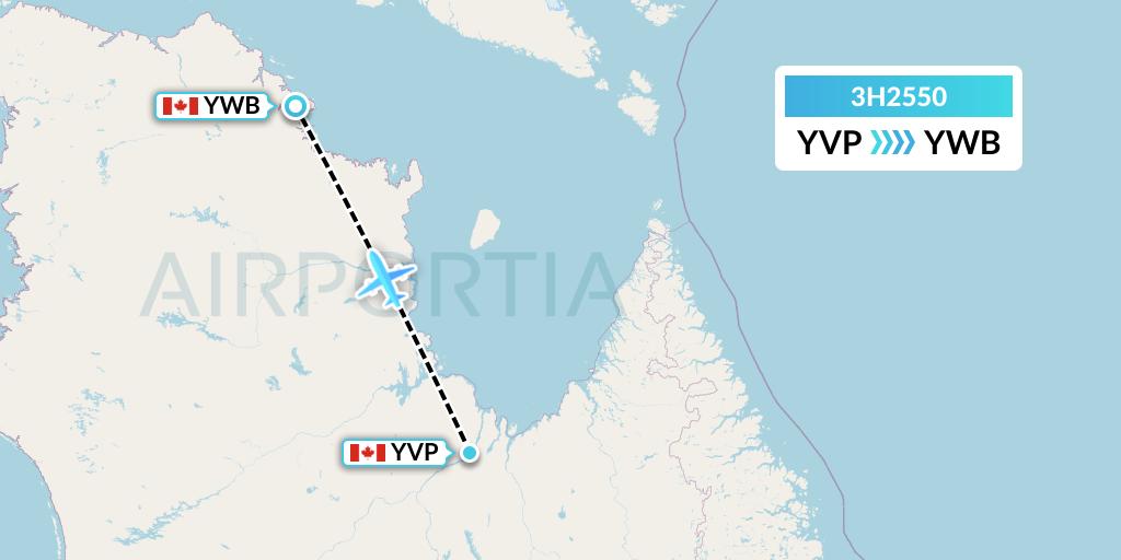 3H2550 Air Inuit Flight Map: Kuujjuaq to Kangiqsujuaq