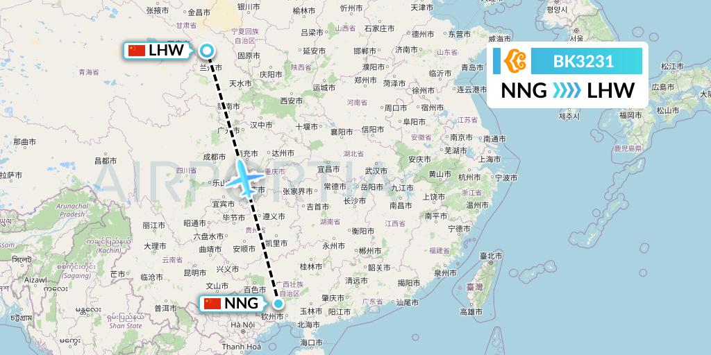 BK3231 Okay Airways Flight Map: Nanning to Lanzhou