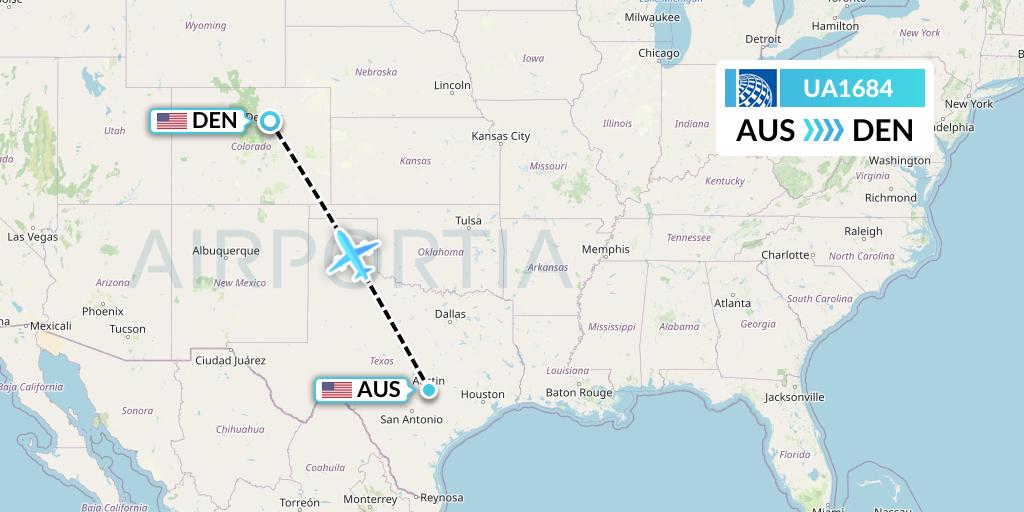 UA1684 United Airlines Flight Map: Austin to Denver
