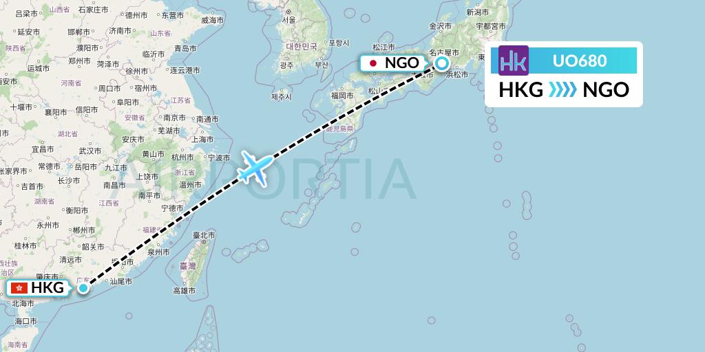 UO680 Hong Kong Express Flight Map: Hong Kong to Nagoya