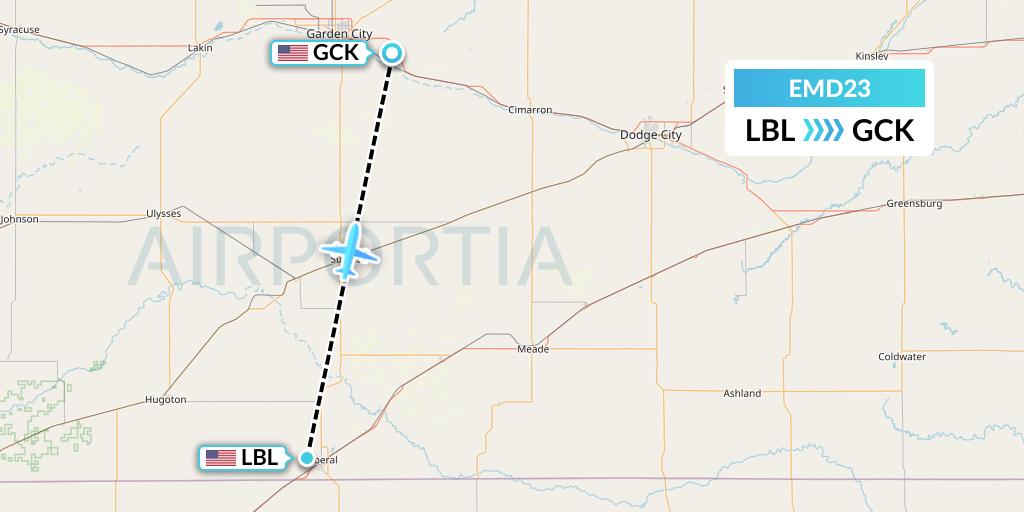 EMD23 Eaglemed Flight Map: Liberal to Garden City