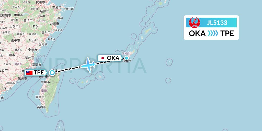 JL5133 Japan Airlines Flight Map: Naha to Taipei