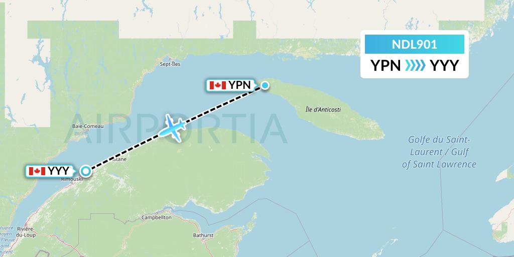 NDL901 Chrono Aviation Flight Map: Port-Menier to Mont-Joli