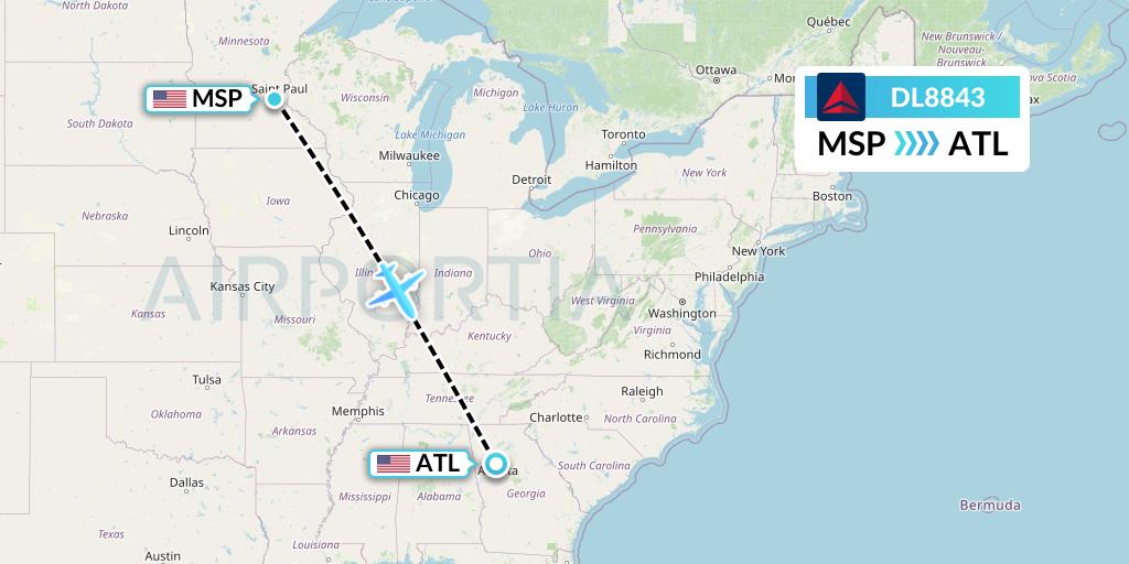 DL8843 Delta Air Lines Flight Map: Minneapolis to Atlanta