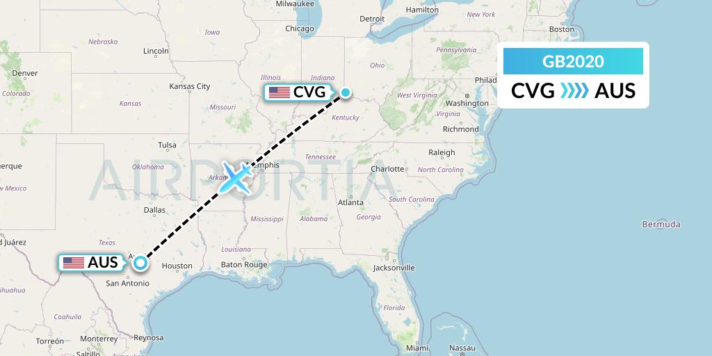 GB2020 ABX Air Flight Map: Cincinnati to Austin