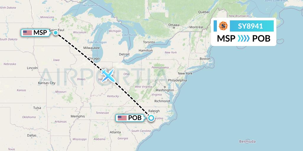 SY8941 Sun Country Airlines Flight Map: Minneapolis to Fayetteville