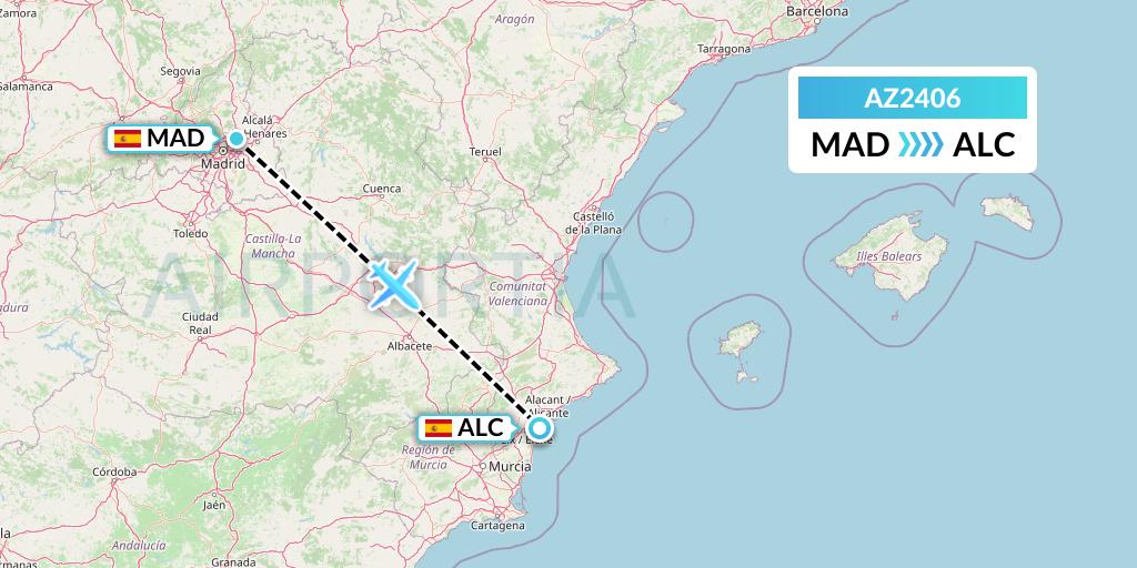 AZ2406 ITA Airways Flight Map: Madrid to Alicante