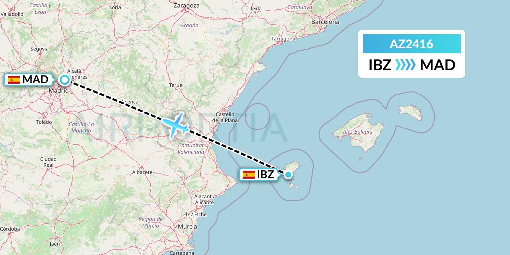AZ2416 ITA Airways Flight Map: Ibiza to Madrid