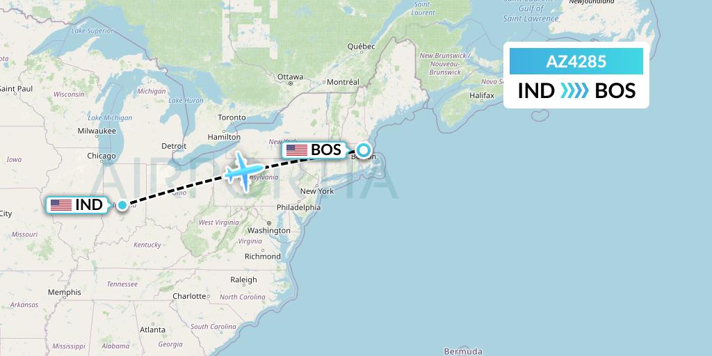 AZ4285 ITA Airways Flight Map: Indianapolis to Boston