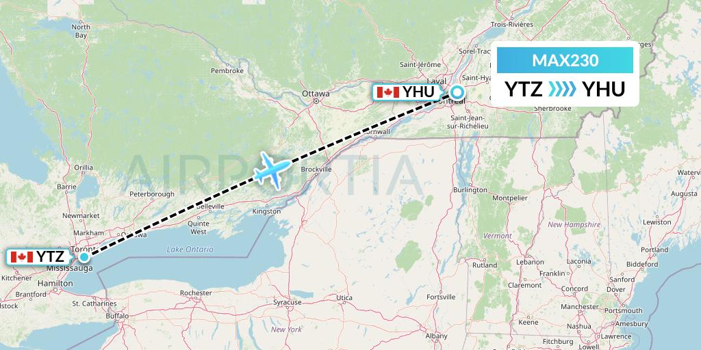 MAX230 Max Aviation Flight Map: Toronto to Montreal